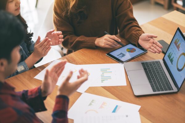 Businessman working and presenting business in a meeting