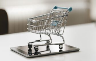 Empty mini shopping cart on tablet