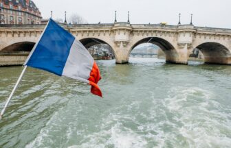 French Flag on the river seine in Paris, France